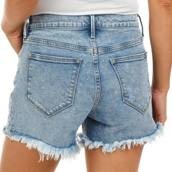 Driftwood Lulu Goldie Frayed Jean Shorts blue Aztec medium wash NWT/NEW